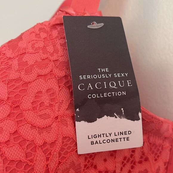NWT Cacique Lightly Lined Balconette Salmon Pink Lace Underwire Bra 44DD - Picture 4 of 8